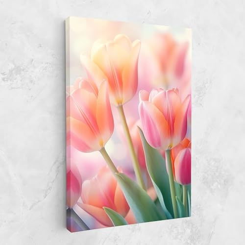 ARTHUB® Leinwandbild 20x30 cm, Dreamy Tulips | Wohnzimmerdekoration, Hängende Bilder, Wanddekoration, Heimdekoration, Blumen, Tulpen