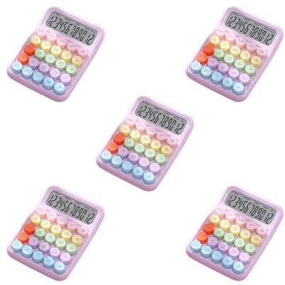 Set di 5 calcolatrici meccaniche a pulsante, portatile, da scrivania, per casa, scuola, ufficio, viola, 16 x 11 x 2 cm