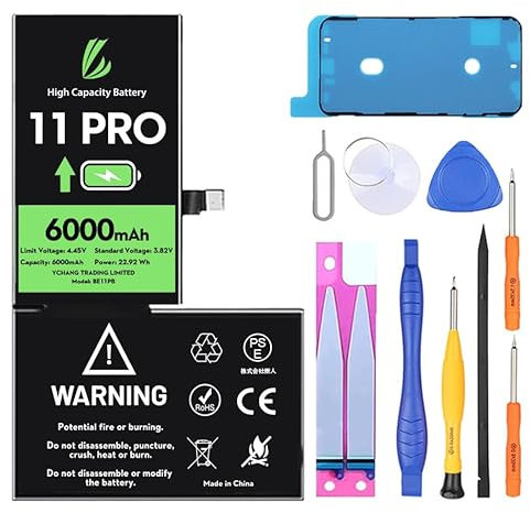 LL TRADER Battery for iPhone 11 Pro, 6000mAh High Capacity Lithium Polymer Battery with All Repair Tools