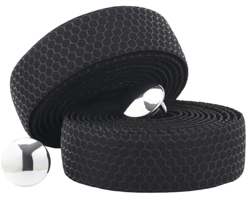 GORGECRAFT 2 Rolle Schwarzes Lenkergriffband Aus PU Leder Schweißabsorbierend Verbessert Den Komfort Gepolsterte Lenkerwickelbänder Mit Metallstopfen Gürtel Für Gravelbikes Und Rennradfahren