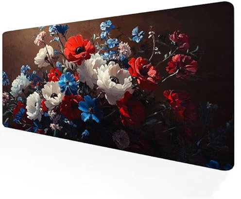 Tapis de Souris Gamer 1200x600x3mm XXL Grand Tapis Souris Usine, Accessoire Bureau Travail, sous Main Souris à Bords Cousus, Durable Confortable Friction modérée pour Gamer, Cadeau, Fleur G1-422