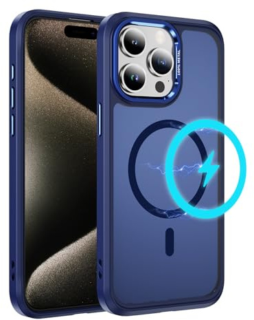 LCHULLE for iPhone 15 Pro Max Case, Magnetic Matte Shockproof, Blue | Compatible with MagSafe, Translucent Hard PC Back Cover, Soft TPU Protective Bumper, Armor Military Grade Protection