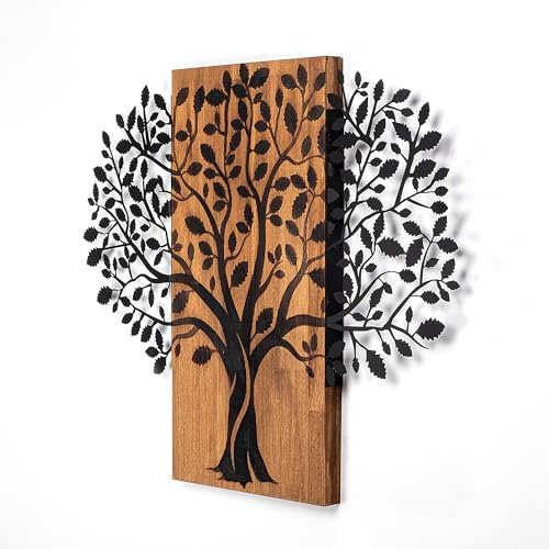 Elegantes, dekoratives Wandaccessoire aus Holz, 58 x 73 cm, 100% Holz und Metall, Walnuss und Schwarz | Einzigartiges Design, perfekt für die Wohndekoration