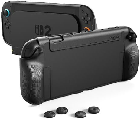 PlayVital Cover per Nintendo Switch 2 2025, Custodia Protettiva TPU Morbida Dockable Grip Ergonomico per Switch 2, Copri Analogici Antiscivolo per Joycon 2, PURE-Nero