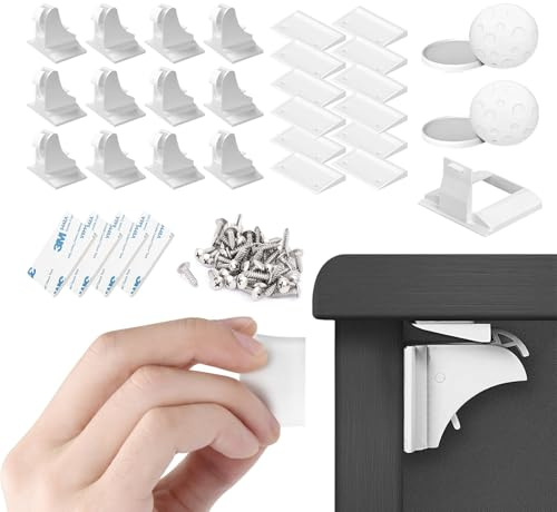 Magnetic Cupboard Locks for Children (12-Locks + 2 Keys) - Child Locks for Kitchen Cupboards - Adhesive Magnet Baby Safety Proof Locks for Cabinets and Drawers, Including Screws
