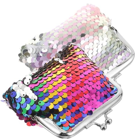 Beaupretty Lot De 2 Porte-Monnaie à Paillettes Réversibles avec Fermoir à Pression, Petit Porte-Monnaie pour Femme, Design Coloré Septicolor Et Rose Violet, Compact Et Sécurisé pour Usage Quotidien