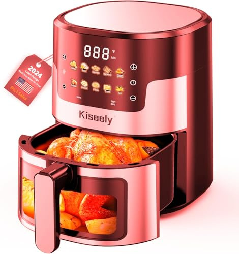 Friteuse à air 6 L avec écran tactile en verre et fenêtres transparentes, four à friteuse à air 10 en 1 en acier inoxydable avec contrôle de la température pour rôtir, cuire et griller (HL1)