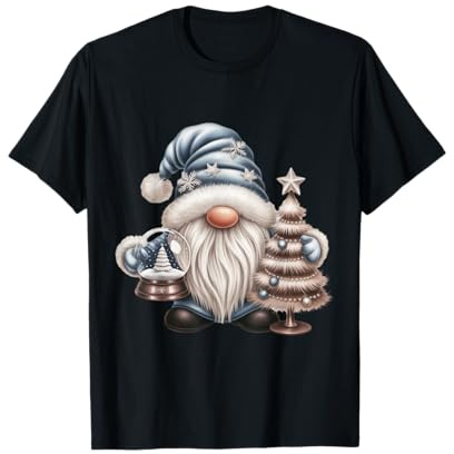 GNOME De Noël Bleu avec Arbre Et Boule À Neige T-Shirt