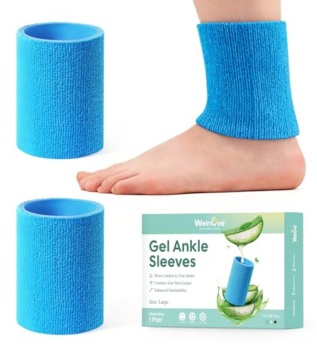 Welnove Ankle Gel Sleeves, 1 Pair of Aloe Vera Infused Skate Socks for Figure Skating Riding Ski, Ankle Protection Foot Support Socks - Large Size(Dia. 3.31 x H 4.92)