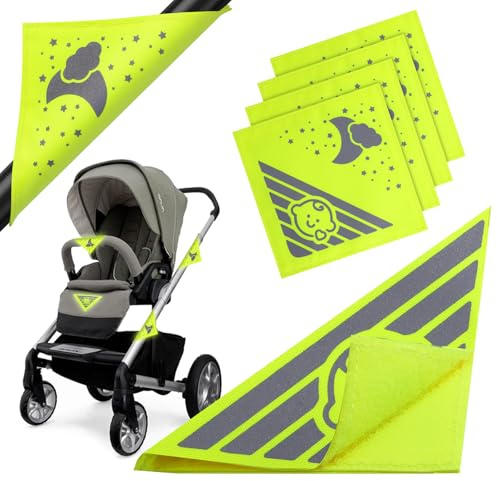 Reflektoren für Kinderwagen 4 Stücke Reflektoren Aufkleber, 12 x 12 cm Universal Reflektor Kinder Kindersicherheitssets für Alle Kinderwagen, Fahrrad, Rucksäcke, Rollstühle
