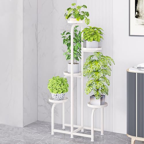 5 Etagen Blumenregal Pflanzenregal,mehrstufiger Pflanzenhalter, Pflanzenständer Für Den Innenbereich, Pflanzenständer Aus Metall Für Den Außenbereich, Ideal Für Wohnzimmer, Balkon Und Büro(White)