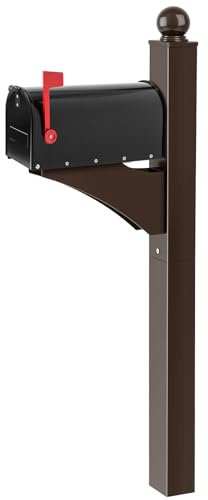 Colingmill Brown,Black 1 Set Iron Mailbox Posts with Mailbox for Outside Ground Mounting Post 56 Inch Tall Heavy Duty Architectural Stand with 8 Screws for Outdoor Use