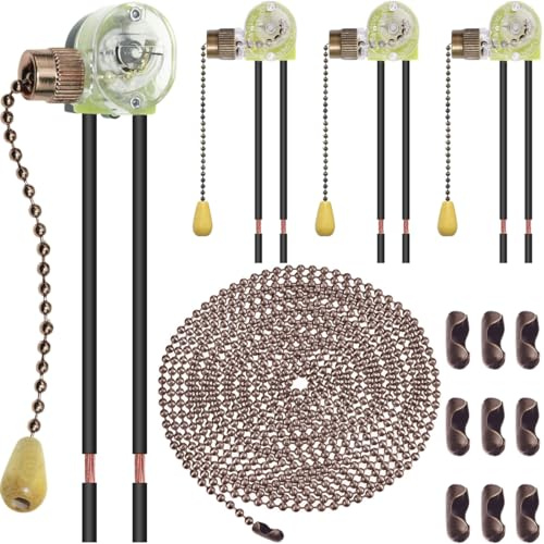 HAAMNING7 4pcs Pull Switch, Lamp Switch with 4M Pull Chain Cord for Table Light Floor Lamp Bedside Lamp Wall Light Fan, Replacement Two-Wire 2 Pin SPST On-Off Ceiling Fan Light Vintage Switch