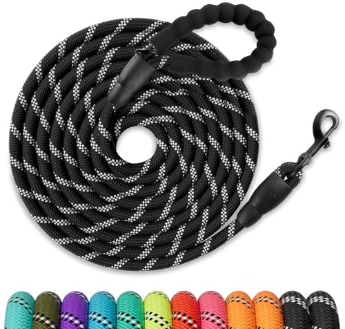 AMFUN Schleppleine für Hunde, 3M / 5M / 10M, Reflektierend & Robuste Hundeleine Mit Griffpolsterung, Ausbildungsleine für Kleine bis Große Hunde(Schwarz，5M)