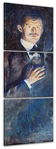 Bilderdepot24 Bild auf Leinwand | Edvard Munch Selbstporträt mit Zigarette in 60x180 cm mehrteilig als Panorama Wandbild XXL | Wand-deko Dekoration Wohnung alte Meister | 181027-60x180-3tlg