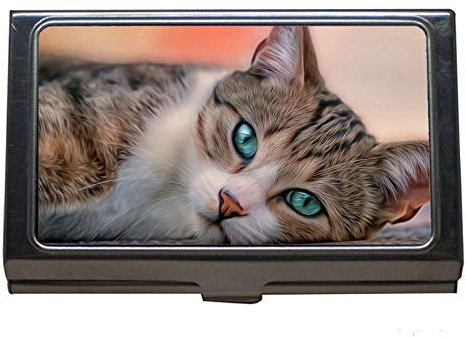 Professioneller Visitenkarten-Etui, Cat Artwork Edelstahl-Kartenhalter...