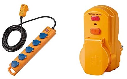 Brennenstuhl Super-Solid SL 544 D FI Steckdosenverteiler/Outdoor Steckdosenleiste (für den Baustelleneinsatz und den ständigen Einsatz im Freien) gelb & Personenschutz-Adapter BDI-A 2 30, 230 V, gelb