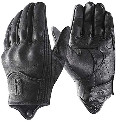 Harssidanzar Herren Vollfinger Ziegenleder Leder Touchscreen Motorradhandschuhe GM028E, Schwarz(aktualisierung), Größe M