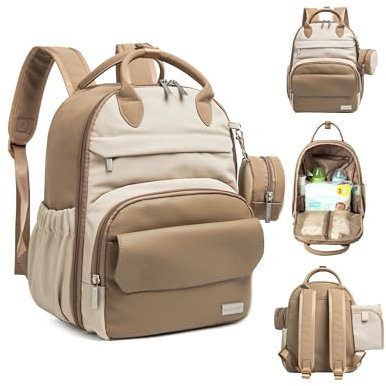 KeaBabies Baby Wickeltasche mit Wickelunterlage - Multifunktionale Reise Wickelrucksack Lässig, Umstands Mommy Bag, Kompakte 12L Kapazität,PU-Leder, Wasserdicht,Unisex,Stilvolle Baby Diaper Bag(Latte)