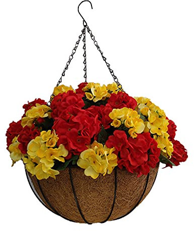 Künstliche Begonie zum Selbermachen, Zweifarbige Blumen, Kette, Hängekorb, Blumentopf, für Zuhause und im Freien, Dekoration (kleiner Korb)