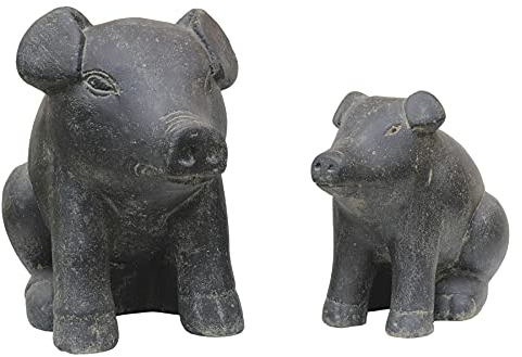 STONE art & more 2er Set Massive, sitzende Schweine, Gartenfiguren, Steinguss, frostfest