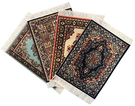 Carpet Coasters, Set 4 Turkish Rug Style Table Drink mats, Absorbent Kitchen and Dining Accessories, Spill & drip Protection