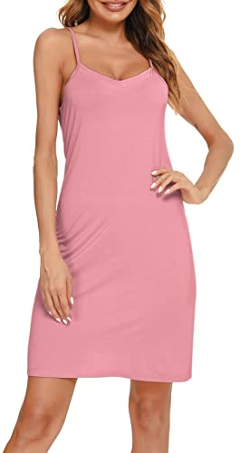 Vlazom Fond de Robe Femme Modal Elégant Chemise de Nuit Antistatique Gainant Jupons Bandoulière réglable,A Rose,M