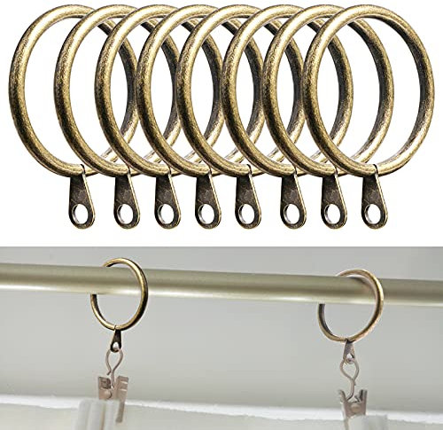 50 Pack Metal Curtain Rings - 38mm Internal Diameter Large Curtain Pole Rings with Sliding Eyelets for Window Rods and Shower Curtains (Brass)