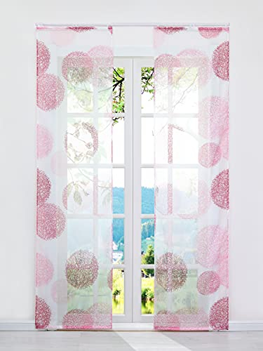 ESLIR Schiebegardinen Set 2er Flächenvorhänge Gardinen mit Klettband Schiebevorhang Transparent Vorhang mit Zweige Muster Voile Rot BxH 57x245cm 2 Stück