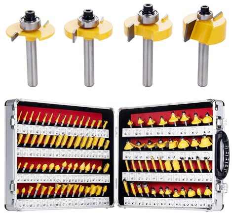 EilxMag 100 Pieces Router Bit Set, Router Bits 1/4 Inch Shank with Aluminum Storage Case Tungsten Carbide Router Bits Kit for Professional Woodworking