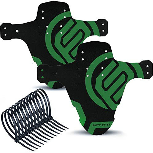 FIFTY-FIFTY 2-Pack Mountain Bike Fender, MTB Mudguard, Front and Rear Compatible Bicycle Mudguard, Fits 26, 27.5, 29, Plus Size and Fat Bike Wheel Sizes (Green)