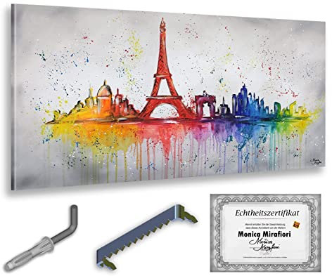 Monica Mirafiori I 100% HANDGEMALT I Gemälde Paris I 100x50cm | Gemälde Handgemalt | Acrylgemälde | Sehr Großes Acrylbild I Moderne Kunst I Kunstbilder