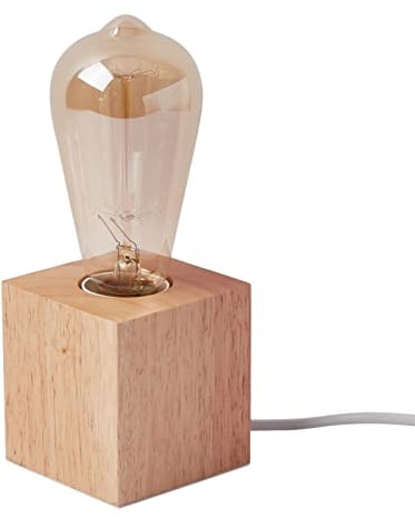 OuXean Kleine Tischlampe Nachttischlampe mit quadratischem Holzsockel Nachttischlampe, E27 60W Perfekt für Schlafzimmer, Wohnzimmer oder Büro (ohne Leuchtmittel)