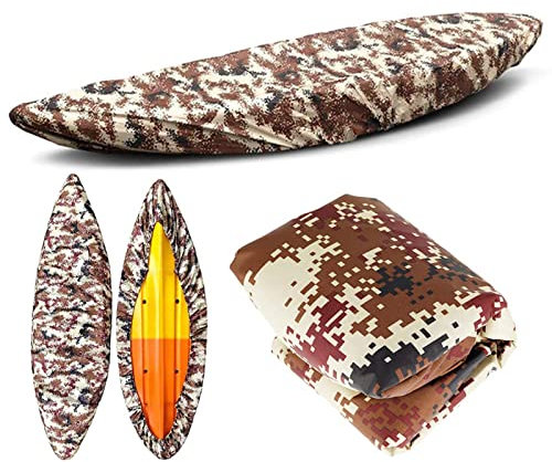 JIEXUHDE Kajak Abdeckung, Kanu Abdeckplane 210D Oxford-Gewebe Wasserdicht und UV-beständig Kajak Boot Abdeckung Staubschutzschild für Kanu-Boot(Size:5.5m/18.0ft,Color:Wüstentarnung)