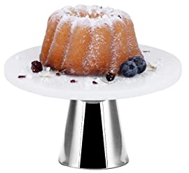 ECHTWERK Elegante tartera de mármol con pie para servir comida, fruta, queso y postres, para fiestas o bodas, edición en plata, Ø 22 cm