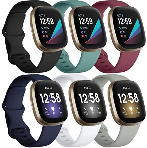 Charlam 6 Pack Ersatzarmband Kompatibel mit Fitbit Versa 3/ Versa 4/ Fitbit Sense/Sense 2 Armband, Weiches Uhrenarmband Sports Watch Armbänder für Damen Herren, Groß