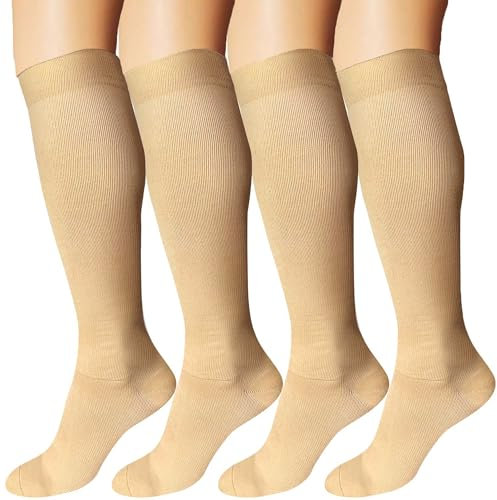 DDOBB 4 Paar Kompressionsstrümpfe Damen und Herren Stützstrümpfe Kompressionssocken Stützsocken Reisestrümpfe für Flug Sport Running Radsport(Hautfarbe*4, XXL)