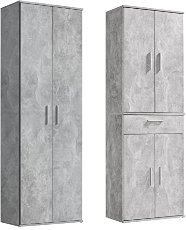 mokebo® Mehrzweckschrank Set 2-teilig 'Die Allzweckwaffe', Schrank-Set mit Mehrzweckschrank & Aktenschrank in Betonoptik BZW. Grau, nutzbar als Büroschrank, Allzweckschrank, Aufbewahrungsschrank