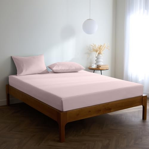 Mellanni Double Fitted Sheet - All Around Elastic - 30 Cm Deep - Ultra Soft Brushed Microfiber, Shrinkage & Fade Resistant - (135x190 cm, Blush Pink)
