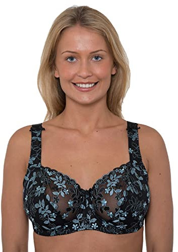 Undercover Ladies Floral Embroidered Bra LG900 Black/Teal 42H