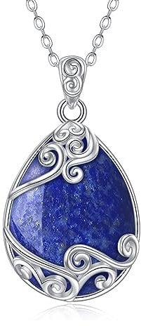 YAFEINI 925 Sterling Silber Lapislazuli Kette Filigrane Träne Lapislazuli Anhänger Halskette Schmuck für Damen Mädchen (Q-Lapis Lazuli Kette)