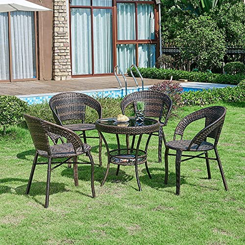 3 Stück Garten-Bistro-Set Rattan-Möbel-Set Outdoor Patio Möbel, Outdoor Conversation Tisch Stühle Set, mit 2/4 Stühle und Glas Couchtisch, für Garten Hof Balkon Poolside Onetablewithfourchairs A