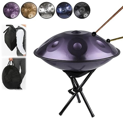 BCHNBM 432Hz Handpan Drum in D Minor Steel Hand Drum, Soft Hand Pan Bag, Handpan Mallet, Handpan Stand, Dust Free Cloth 22 Inches 9/10/12 Notes (Color : 432HZ-Purple, Size : 9 note)