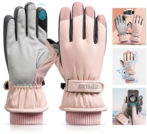 Vcumter Winter Skihandschuhe Damen - Warme Touchscreen Thermo Fahrradhandschuhe Wasserdicht für Motorradfahren, Snowboard, Ski, Reiten, Laufen
