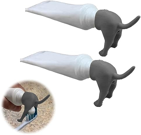 KOAVAE 2 Stück Hundehintern-Form Zahnpasta-Deckel, Poop Dog Butt Zahnpasta Top Caps Poop Zahnpasta Caps Zahnpasta Top Caps Spender Caps Fun Gadgets Geschenke für Freunde und Familie (grau)