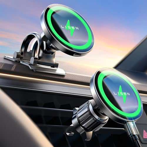 LISEN 15W Support Telephone Voiture Induction, Chargeur Magsafe Voiture【Rotation à 360°/Puce Intelligente】 Telephone Voiture Magnétique Chargeur sans Fil Voiture pour iPhone 15 14 13 Pro Max Samsung