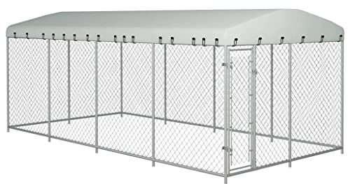 Outdoor Tiergehege mit Dach, Hundezwinger Hundehütte Hundekäfig Hundehaus Tierlaufstall Freilaufgehege, Welpenauslauf, Welpenlaufstall, Hundelaufstall, Verschließbare Tür, 8x4x2,3 m