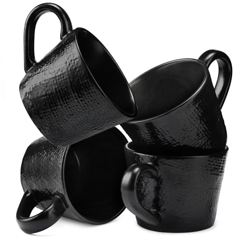 Navaris Tazas de cafe - 4x Taza ceramica gres 350 ml - Juego de tazas desayuno té café - Aptas para Microondas y Lavavajillas - 4x Tazas cafe te y chocolate - 4x Tazas Negras