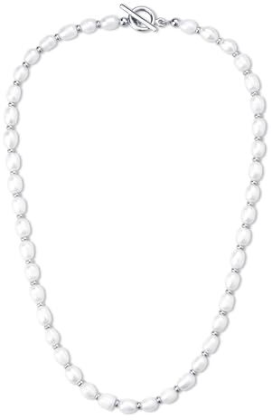 COAI Herren Perlenkette natürlichen Süßwasserperlen Halskette T-Bar-Verschluss 50cm