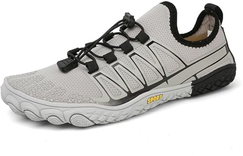 AONEGOLD Water Shoes Mens Women Barefoot Aqua Swim Yoga Lightweight Breathable Snorkeling Surfing Beach Fitness Shoes (Grey, Size 9.5)